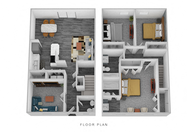 Floor plan for 3 beds, 2.5 baths, 1380 sqft
